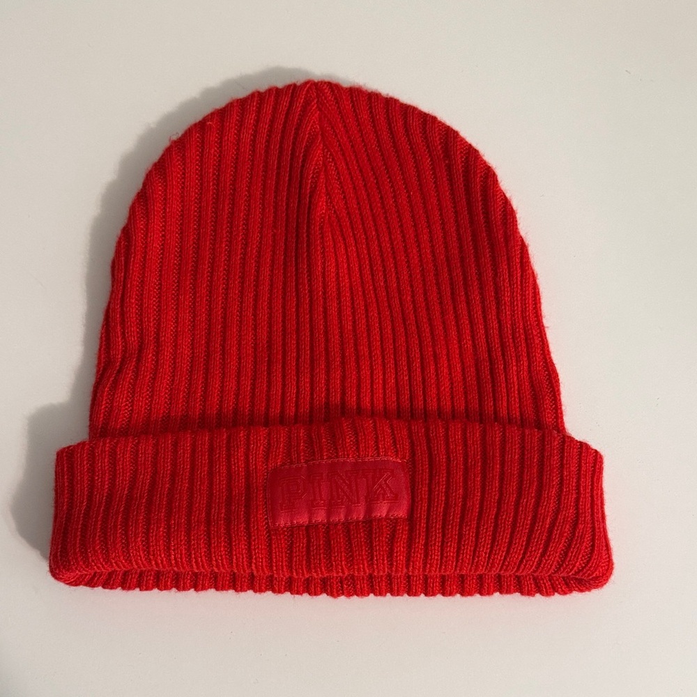 PINK Victoria's Secret Bright Red Knit Beanie
